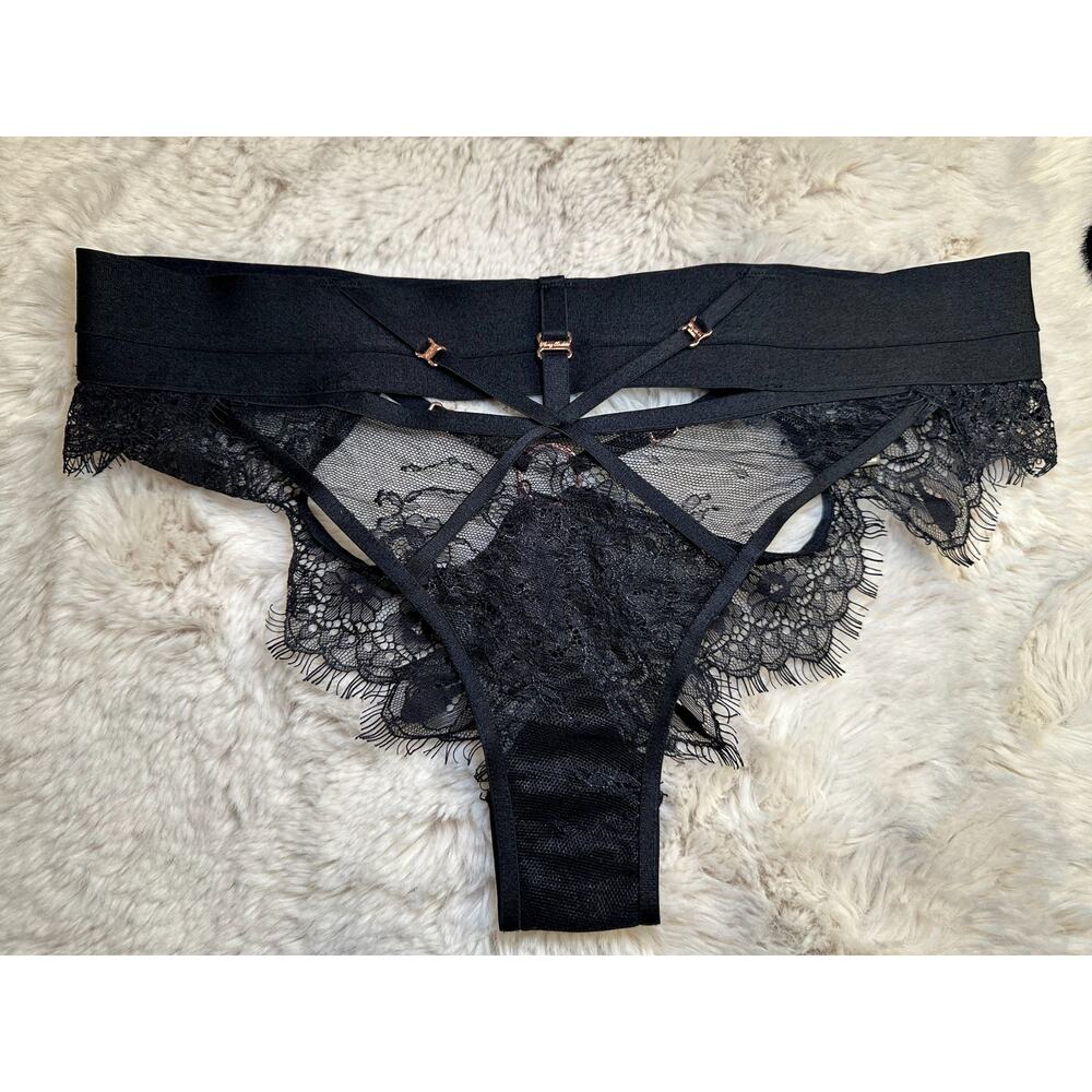 Honey Birdette BELINDA🖤 Black Floral Lace Cheeky Brief Small